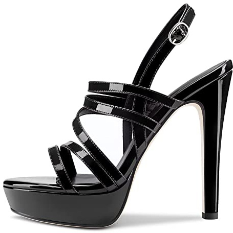 Castamere Donna Ragazza Spillo Alto High Tacco Heel Piattaforma Romani Sandali Cinturino alla Caviglia Slingback Fibbia 13 CM Heels Nero 44 EU