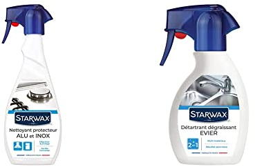 STARWAX Nettoyant Protecteur pour Alu et Inox - 500ml - Dégraisse, Fait Briller et Protège - Facilite l'Entretien - Retarde le Ré-encrassement & Détartrant Dégraissant pour Évier - 250ml