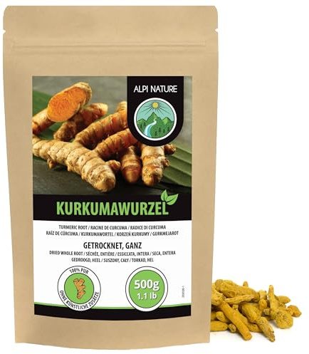 Alpi Nature Cúrcuma Raíz 500g, Trozos de Raíz de Cúrcuma Secos Enteros para Cocina e Infusiones