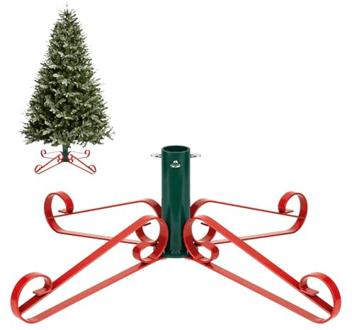 Christmas Tree Stand for Artificial Trees 4 to 8 Foot Christmas Fake Tree Holder for Green & Red Indoor Outdoor Party Christmas Tree Ornaments Fits Up to 1.4 Xmas Tree Trunks