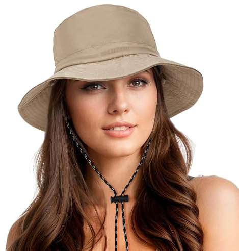 Durio Waterproof Bucket Hats for Woman UPF 50+ Sun Hat UV Protection Packable Rain Hats for Women Lightweight Hiking Hat Khaki One Size