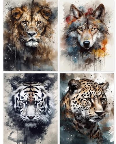 Bellatoi 4 Stücks Diamond Painting Tiere Set,5D Diamant Painting Bilder Tiger Löwe, 5D Diamant Painting Full Set Geeignet für Erwachsene, Diamant Malerei Kits für Schlafzimmer Wohnzimmer Wand Deko