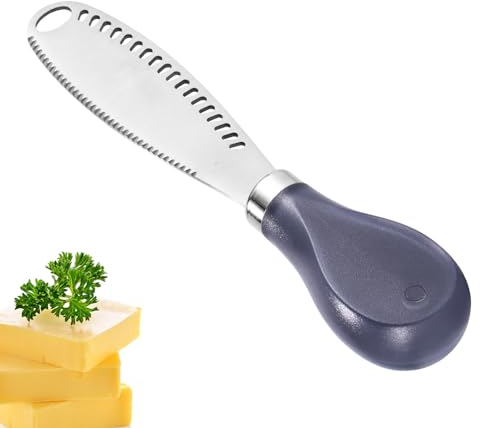 Palmcee Cuchillo esparcidor de mantequilla, cuchillo de mantequilla de acero inoxidable de grado alimenticio 3 en 1, rizador y esparcidor de mantequilla multifunción con mango antideslizante, cuchillo