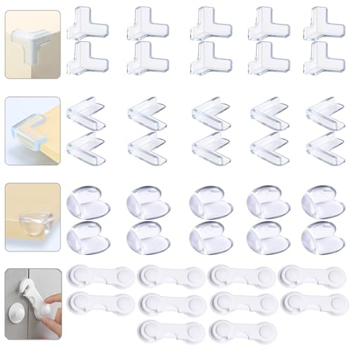 Eckschutzkanten Baby, 30 Stück Kantenschutz Baby Silikon Selbstklebend Kantenschutz 3 Formen Transparent Tischkantenschutz Und Kindersicherung Schrank Schubladen 10 Stück für mehr Kinder Sicherheit