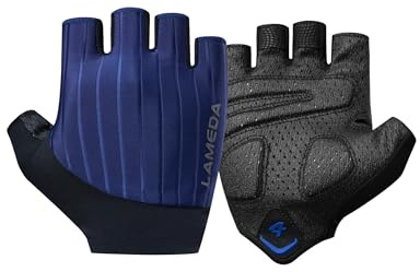 LAMEDA Guantes MTB Hombre Mujer Verano Ligero Secado Rápido Guantes Cortos Ciclismo Unisex Guantes de Bici de Carretera de Medio Dedo Transpirables Deportes al Aire Libre Azul-S