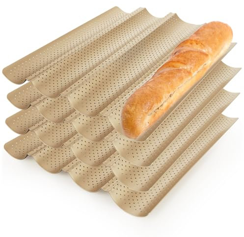 ABuff 4 Pack Nonstick French Baguette Bread Pan 15 x 13 for French Bread Baking Heat Resistant Perforated 4 Loaves Loaf Bake Mold Baguette Tray for Sourdough, Professional Baking Supplies