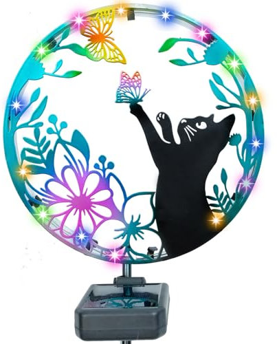 FOMOMDI Solar Garden Lights, Metal Cat Decorative Stake, Waterproof, Garden Yard Lawn Outdoor Ornament, Gift for Cat Lover