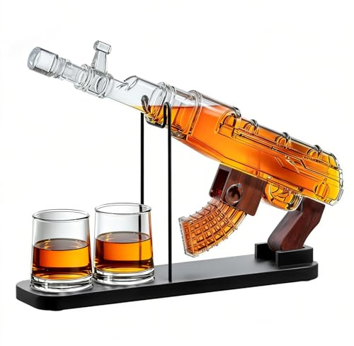 Gifts for Men Dad, Guns Whiskey Decanter Set for Men - Gun Decanter, Detachable Magazine & 2 Full Size Whiskey Glasses, Liquor Dispenser for Bar, Cool Anniversary Birthday Military Present Ideas Gift
