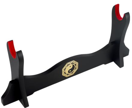 OLYCRAFT Sword Holder Japanese Velvet Padded Wood Sword Stand with Taichi Pattern Samurai Sword Display Stand Black Sword Display Stand with Red Edge for Katana Wakizashi and Tanto - 1 Tier