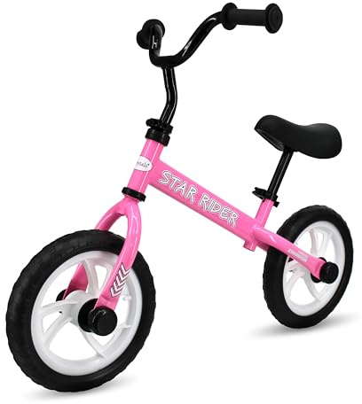 Crystals 12 Kids Balance Bike – Lightweight No Pedal Training Bicycle for 2-6 Year Old Boys & Girls – Adjustable Seat & Handlebar – Toddler Walking & Running Bike – EVA Tyres (Star Rider, PINK)