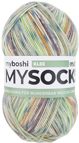 myboshi mysocks Merino, extra weiche 4-fädige Merino-Sockenwolle, 75% Schurwolle, 25% Polyamid, filzfrei, 100g, 420m Grün (Klee), 1 Knäuel