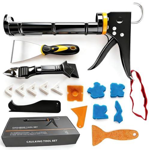 Caulk Gun Kit with Caulk Remover Tool - Smooth Silicone Caulking Gun Set for Caulking Removal, Shower & Bathroom, Includes Caulking Gun Tool, Caulk Scraper Tool Spackle Knife, All in One with Gift Box