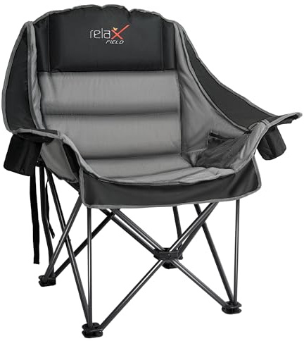 RELAX FIELD Oversized Camping Chair for Adults, 227KG | Heavy Duty Folding Padded Portable Chair, Side Pocket Cup Holder Carrying Bag Included, for Outdoor/Garden/Picnic/Fishing