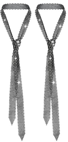 AIEOE 2 Pièces Cravate de Fête pour Femmes Paillettes Scintillantes pour Disco Carnaval Cosplay Costume Club Noir*2