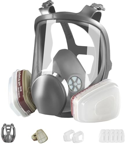 ZXICH Maschera protettiva per il viso completo, riutilizzabile, 6800, con filtro a carboni attivi da 40 mm, protezione per pittura, rivestimento in legno