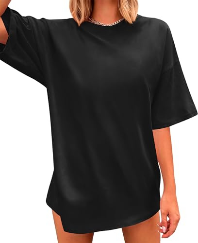 VVNTY T-shirt surdimensionné à col rond à manches courtes pour femme décontracté basique d'été