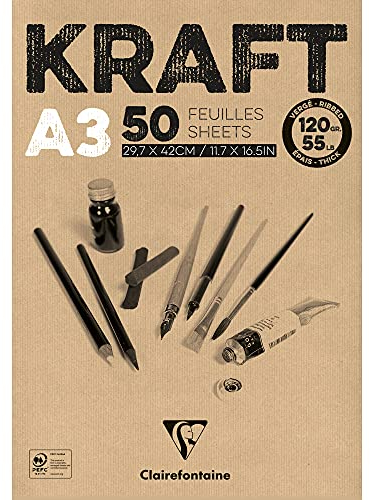 Clairefontaine 975816C Block Kraftpapier (50 Blatt, DIN A3, 29,7 x 42cm, 120g) 1 Stück, braun