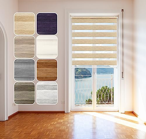 Doppelrollo Natural, Beige, 90x150cm - Duo-Rollo Klemm Fix mit Klemmträger, Fenster-Rollo/Seitenzug-Rollo ohne Bohren, lichtdurchlässig und verdunkelnd