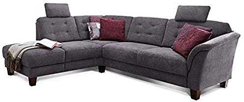 CAVADORE rinconera trond con núcleo de muelles/sofá L Forma de Estilo rústico con ottomanen Izquierda y Ajustable reposacabezas/260 x 89 x 214/tejido Gris