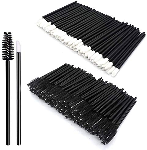 200 pièces trousses d'outils de maquillage brosse à lèvres jetable bâton noir brosse à cils jetable ensembles de pinceaux de maquillage quotidien (Black)