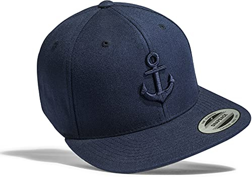 Baddery Outdoor Flexfit Snapback Cap - „Anker“ - 3D Stick - Maritime Kappe für Herren & Damen - Geschenk für Segler (Navy)