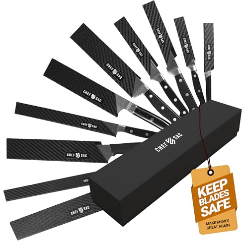 Knife Edge Guards, Universal Knife Sheath Covers, Professional Kitchen Chef Knife Protector Set, Blade Guard, BPA-Free ABS Plastic, Non-Scratch Felt Lining (10-Pack)