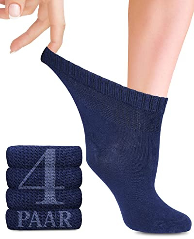 Calzini per diabetici in bambù con lycra da donna: alti fino alla caviglia; Senza cucitura alla base delle unghie dei piedi; per affari e tempo libero; adatto agli anziani; 4 paia (39-42, Blu navy)