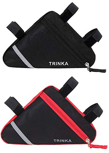 Aiqeer 2 Pcs Bike Triangle Bag, Bicycle Front Frame Triangle Bag, Nylon Waterproof Double-Sided Reflective Decoration (Red + Black)