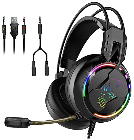SPIRIT OF GAMER - PRO-H7 - Pro Gamer Audio Headset - Kunstleder - Flexibles Mikrofon - Regenbogen LED Hintergrundbeleuchtung - Multiplattform PS5 / XBOX X/PC / PS4 / XBOX ONE
