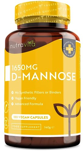 Nutravita D-Mannose 1650mg High Strength Capsules – 180 Vegan Capsules (Not Tablets) – 100% Natural Premium D Mannose Supplement - High-Strength Alternative to D Mannose Powder & Cranberry Tablets