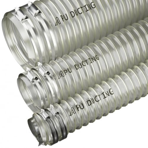 Tuyau flexible en polyuréthane pour l'extraction de poussières et de fumées, diamètre 100 mm, pour la transformation du bois + colliers de serrage, 1 mètre
