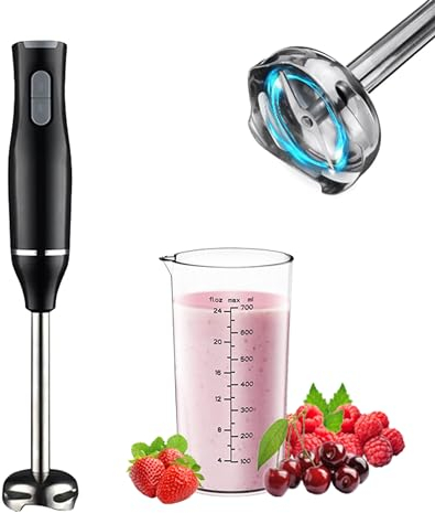 Licuadora de mano de alta potencia Megawise: potencia máxima de 400 W con accesorios versátiles 3 en 1 (eje de licuado, batidor, picador); diseño ergonómico con control de velocidad ajustable (negro)