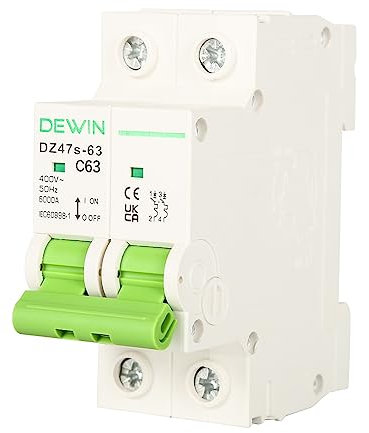 DEWIN Disjoncteur miniature, 2P 63A AC 400V Mini disjoncteurs domestiques MCB avec protection contre les surcharges et les courts-circuits pour les maisons, les bâtiments commerciaux, l'industrie