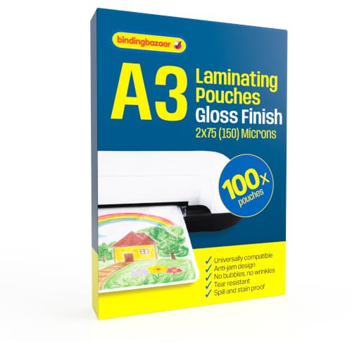 Binding Bazaar A3 Laminating Pouches, Gloss Finish, 150 Micron, 100 Laminating Sheets - Laminating Pouches to Enhance Your Words and Colours - Compatible with All Laminating Machines