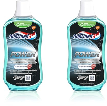 Odol-med3 Mundspülung Power, alkoholfreie Mundspülung, 500ml (Packung mit 2)