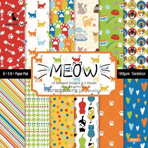 Scrapbook Papier, 24 Blätter Scrapbooking Papier Katzen, Motivpapier 6 x 6 inches, Papier Scrapbooking Zubehör, für DIY Journaling, Bastelpapier, Karte (Katzen)