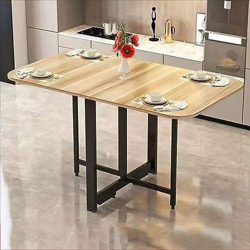 TMDFDG Mesa Plegable de Cocina y Comedor, Mesa Extensible de Madera Negra, 100x60x75cm y 120x70x75cm, 2 Hojas, 2 a 6 Personas, Resistente y Duradero