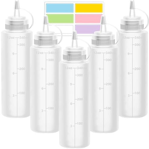 TTYSHIP® 5 Pezzi Bottiglia di Condimento in Plastica, 340ml Bottiglia Squeeze di Plastica con Coperchio, Bottiglia di Salsa per Ketchup, Senape, Mayo