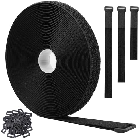 Brslainn 10 m x 2 cm Attache Câble avec 50 Boucles, Sangles de Câble Noires Réutilisables, pour Câbles Organiser, Tuyaux
