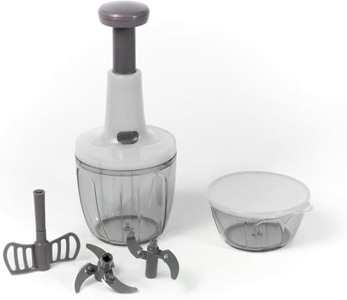 Meridiana CHEF ROTOR Mixer Tritatutto Manuale, 5 Lame acciaio Inox, Trita Verdure, Frullatore Manuale Taglio di Cipolla Manuale Tritaverdure, press Chopper, Contenitore 900 + 500 ml (Bianco)