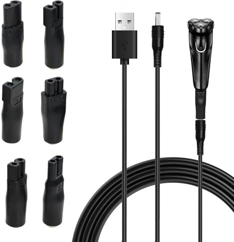 5V Rasierer Ladegerät Netzkabel USB Adapter Set, Rasierer Ersatz Ladekabel Set mit 6 Adaptersteckern für Elektrorasierer, Haarschneidemaschinen, Hundeschermaschinen & Epilierer