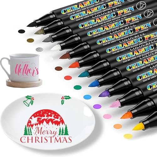 Topspitgo Lot de 12 stylos en porcelaine - Couleurs vives - Résistants à l'eau - Pour verre, pierre, tasses, coquillages et différentes céramiques
