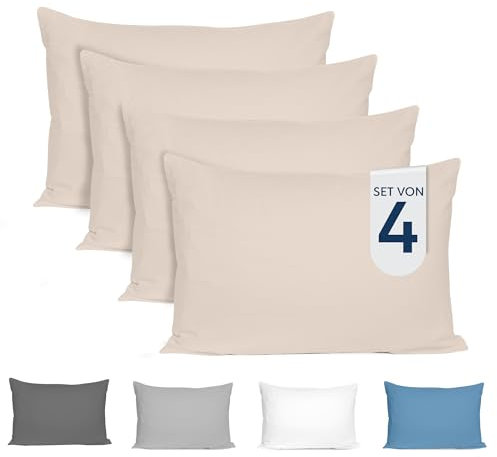 Dreamzie Kissenbezug 40x60 (4er Set) - 100% Jersey Baumwolle 150 g/qm Kissenbezüge - Beige - Für Kissen 40 x 60 cm - Kissenhülle - Kissenbezug - Resistent und Hypoallergen - Zertifiziert Oeko-Tex