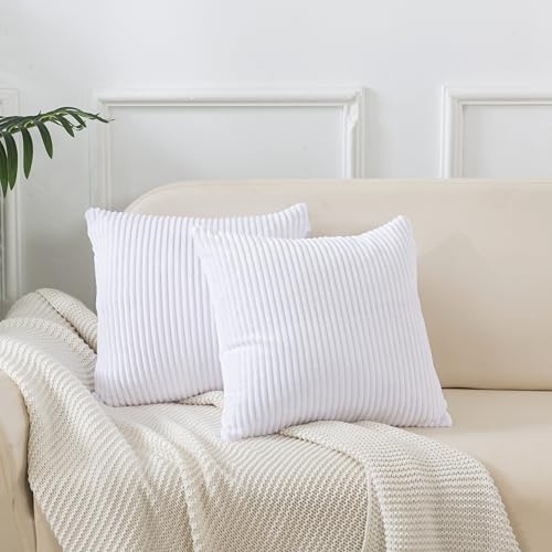 Caregchrisj Federe de Cuscini Bianco 40x40 in Velluto a Coste, Morbido Copricuscinir Copricuscini Cuscino Moderne con Cerniera Applicabile a Divano, Camera da Letto