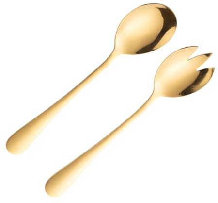 HOMOBABE 2 piezas Cucharas de Ensalada Inoxidable Doradas con Diseño Clásico Utensilios Duales para Servir Ensaladas Casa o Restaurantes