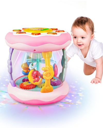 Giocattolo Musicale Rotante per Bambini 0-3 Anni con 28 Canzoni e 7 Luci LED, Montessori Interattivo Educativo, Regalo Neonato 6-12-18 Mesi per Bambina e Bambino, Idea Compleanno o Natale