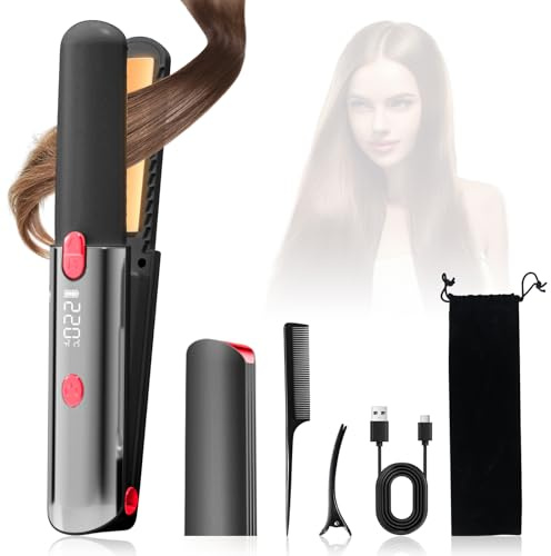 Anluomafuy Lisseur Cheveux, Fer à Lisser Mini pour Cheveux Courts, Petits Lisseurs de Voyage et Plaques en Céramique, 7 Températures 160℃-220℃, LCD-Display, Voyage Mini Lisseur (Noir)