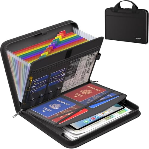Fireproof Document Organiser,A4 Folder,Portable Expanding File Folder with 13 Pocket,Document Holder with Handle&Labels,Home Office Travel Dcument Organiser for A4 Documents/Bill/Receipt