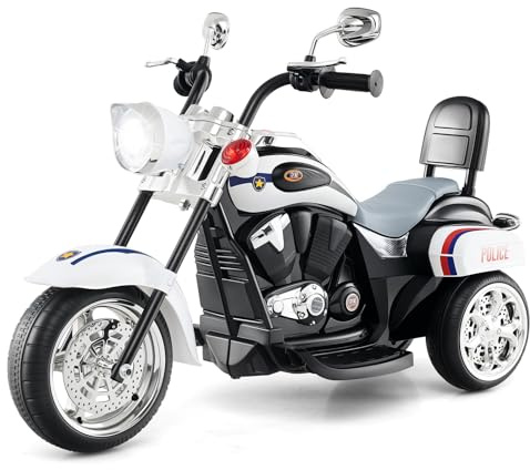 GOPLUS Moto Electrica para Niños, Motocicleta de Tres Ruedas 6V con Claxon y Faro, Accionada por Batería, Marcha Adelante y Atrás, Regalo de Juguete para Niños y Niñas, 3+ años (Policía)