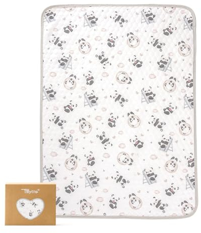 TILLYOU Waterproof Changing Pad Liner, 100% Cotton Washable and Reusable Cloth Diaper Liner, 19.7”×27.5”, 1 Pack, Panda